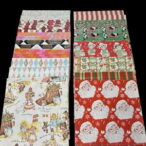 Vtg Wrapping Paper Gift Wrap Lot Squares Christmas Santa Nursery Ephemera 25 Pcs
